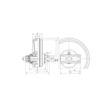 Tensioner wheel with guides and fork JCB T1110 - UX044R0D - 2