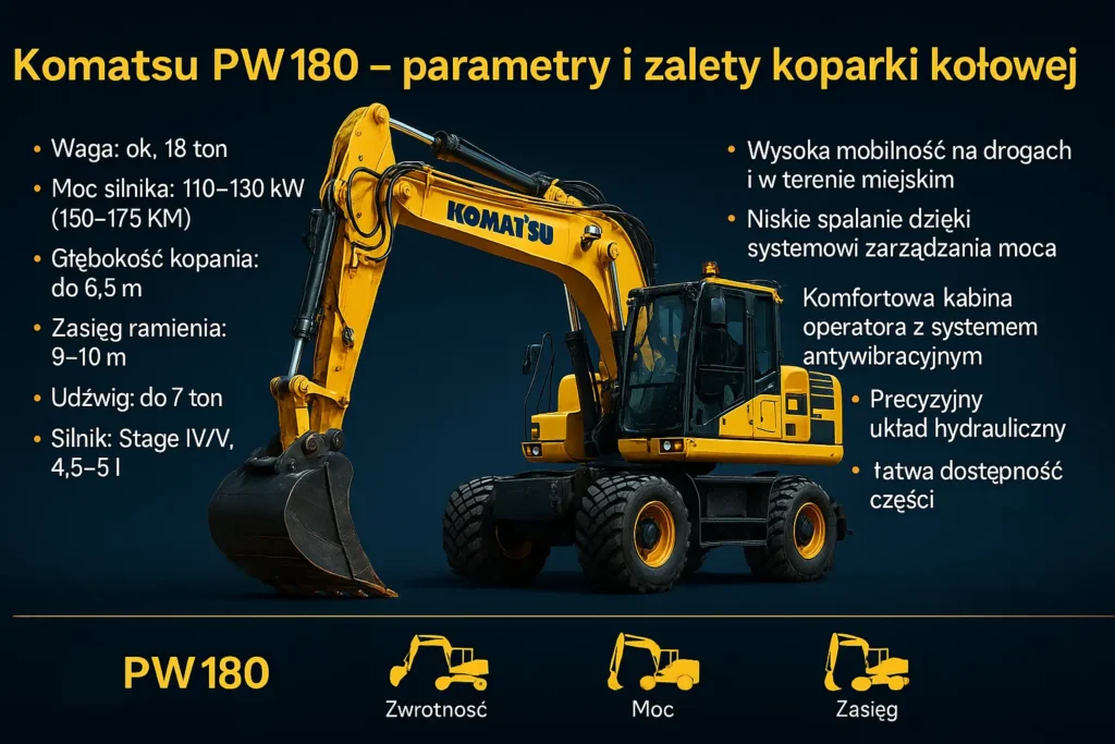 Komatsu PW180 - parametry i zalety koparki kołowej